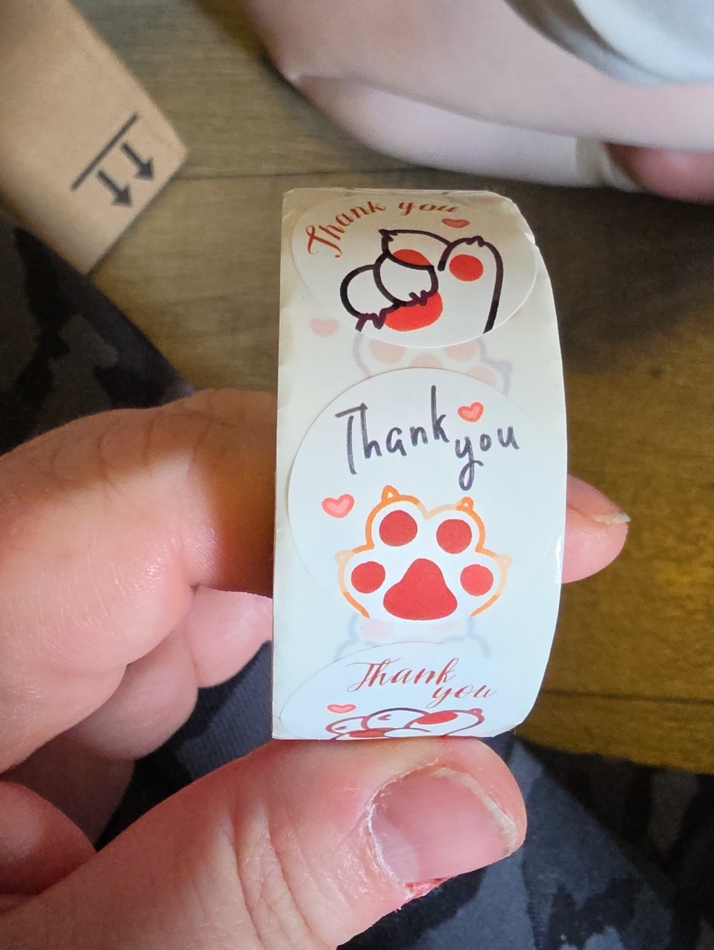 Thank You Paw Print Shipping Sticker Roll - White & Red
